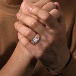 Outlet Gabriel & Co. Wide 14K White-Rose Gold Ring with Pave Diamonds in High Polished Finish