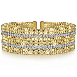 Hot Gabriel & Co. Wide 14K White-Yellow Gold Bujukan Bead Cuff Bracelet with Diamond Channels