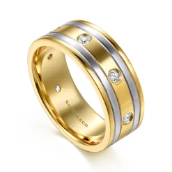 Sale Gabriel & Co. Wide 14K White-Yellow Gold Diamond Mens Band in High Polish Finish