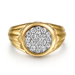 Clearance Gabriel & Co. Wide 14K Yellow Gold Cluster Diamond Mens Ring in High Polish Finish