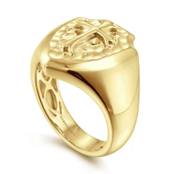 Online Gabriel & Co. Wide 14K Yellow Gold Cross Signet Ring in High Polished Finish