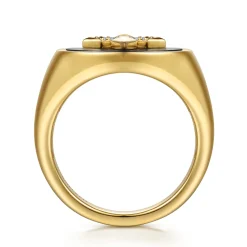 Gabriel & Co. Wide 14K Yellow Gold Diamond and Onyx Cross Signet Ring