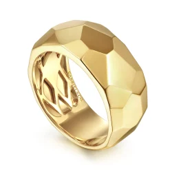 Gabriel & Co. Wide 14K Yellow Gold Faceted Band in High Polished Finish