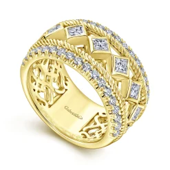 Best Gabriel & Co. Wide 14K Yellow Gold Geometric Princess Cut and Round Diamond Anniversary Band - 1.6 ct
