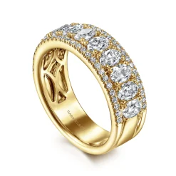 Outlet Gabriel & Co. Wide 14K Yellow Gold Oval and Round Diamond Anniversary Band - 1.9 ct