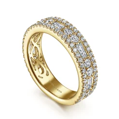 Online Gabriel & Co. Wide 14K Yellow Gold Round and Baguette Diamond Anniversary Band - 1.15 ct