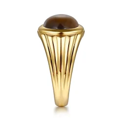 Sale Gabriel & Co. Wide 14K Yellow Gold Tiger Eye Mens Ring in High Polished Finish