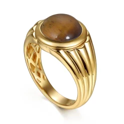 Sale Gabriel & Co. Wide 14K Yellow Gold Tiger Eye Mens Ring in High Polished Finish