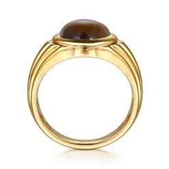 Sale Gabriel & Co. Wide 14K Yellow Gold Tiger Eye Mens Ring in High Polished Finish