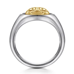 Clearance Gabriel & Co. Wide 925 Sterling Silver and 14K Yellow Gold Skull Signet Ring