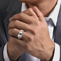 New Gabriel & Co. Wide 925 Sterling Silver Chevron Mens Ring with Sapphire in High Polished Finish