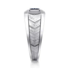 New Gabriel & Co. Wide 925 Sterling Silver Chevron Mens Ring with Sapphire in High Polished Finish