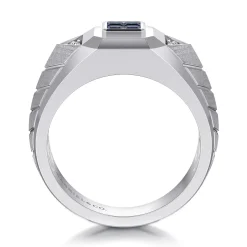 New Gabriel & Co. Wide 925 Sterling Silver Chevron Mens Ring with Sapphire in High Polished Finish