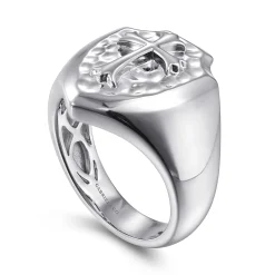 Clearance Gabriel & Co. Wide 925 Sterling Silver Cross Signet Ring in High Polished Finish
