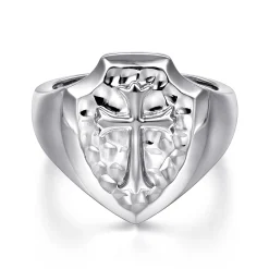 Clearance Gabriel & Co. Wide 925 Sterling Silver Cross Signet Ring in High Polished Finish