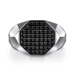 Online Gabriel & Co. Wide 925 Sterling Silver Faceted Signet Ring with Black Spinel Pave in High Polished Finish