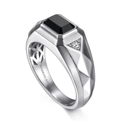 Sale Gabriel & Co. Wide 925 Sterling Silver Faceted Mens Ring with Onyx in High Polished Finish