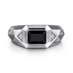Sale Gabriel & Co. Wide 925 Sterling Silver Faceted Mens Ring with Onyx in High Polished Finish