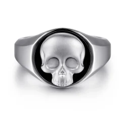 Sale Gabriel & Co. Wide 925 Sterling Silver Onyx Signet Ring with Skull