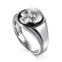 Sale Gabriel & Co. Wide 925 Sterling Silver Onyx Signet Ring with Skull