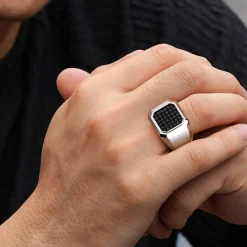 Outlet Gabriel & Co. Wide 925 Sterling Silver Signet Ring with Black Spinel in High Polish Finish
