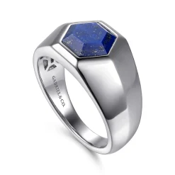 Clearance Gabriel & Co. Wide 925 Sterling Silver Signet Ring with Faceted Lapis Stone in High Polish Finish