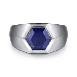 Clearance Gabriel & Co. Wide 925 Sterling Silver Signet Ring with Faceted Lapis Stone in High Polish Finish