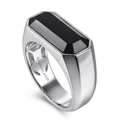 Discount Gabriel & Co. Wide 925 Sterling Silver Signet Ring with Faceted Onyx Stone in High Polish Finish