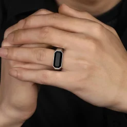 Discount Gabriel & Co. Wide 925 Sterling Silver Signet Ring with Faceted Onyx Stone in High Polish Finish