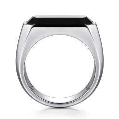 Discount Gabriel & Co. Wide 925 Sterling Silver Signet Ring with Faceted Onyx Stone in High Polish Finish