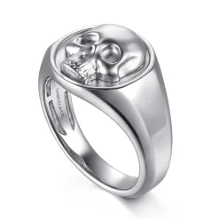 Hot Gabriel & Co. Wide 925 Sterling Silver Skull Signet Ring in Sand Blast Finish