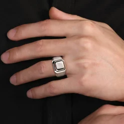 Best Gabriel & Co. Wide 925 Sterling Silver Square Men's Faceted Signet Ring