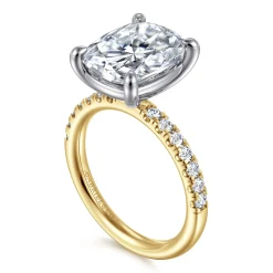 Clearance Gabriel & Co. Winslow - 14K White-Yellow Gold Elongated Cushion Diamond Engagement Ring