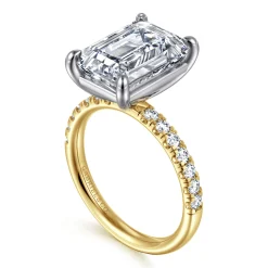 Best Gabriel & Co. Winslow - 14K White-Yellow Gold Emerald Cut Diamond Engagement Ring