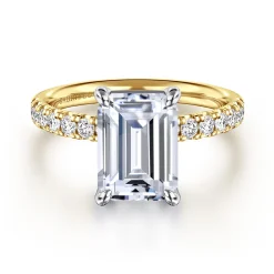Sale Gabriel & Co. Winslow - 14K White-Yellow Gold Emerald Cut Diamond Engagement Ring