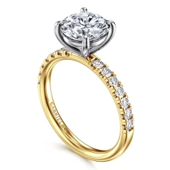 Clearance Gabriel & Co. Winslow - 14K White-Yellow Gold Round Diamond Engagement Ring
