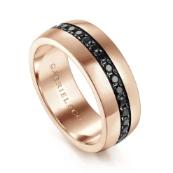 Gabriel & Co. Xavier - 14K Rose Gold Black Diamond Mens Wedding Band in High Polished Finish