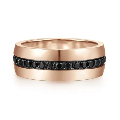 Gabriel & Co. Xavier - 14K Rose Gold Black Diamond Mens Wedding Band in High Polished Finish