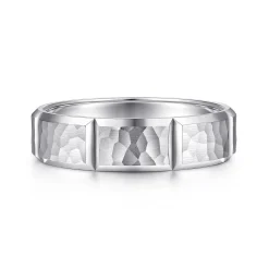 Hot Gabriel & Co. Zachary - 14K White Gold 6mm - Men's Wedding Band with Hammered Stations