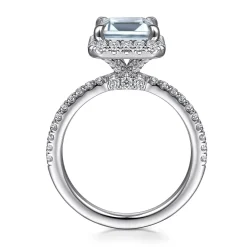 Discount Gabriel & Co. Zeena - 14K White Gold Emerald Halo Aquamarine and Diamond Engagement Ring