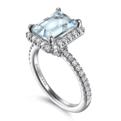 Discount Gabriel & Co. Zeena - 14K White Gold Emerald Halo Aquamarine and Diamond Engagement Ring