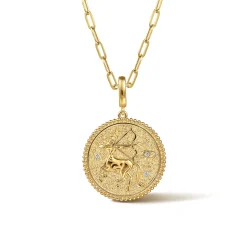 Sale Gabriel & Co. Zodiac - 14K Yellow Gold Diamond Bujukan Sagittarius Medallion Pendant With Detachable Bail