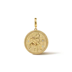 Sale Gabriel & Co. Zodiac - 14K Yellow Gold Diamond Bujukan Sagittarius Medallion Pendant With Detachable Bail