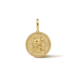 Best Gabriel & Co. Zodiac - 14K Yellow Gold Diamond Bujukan Aquarius Medallion Pendant With Detachable Bail