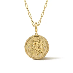 Best Gabriel & Co. Zodiac - 14K Yellow Gold Diamond Bujukan Aquarius Medallion Pendant With Detachable Bail