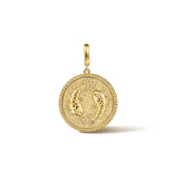 Hot Gabriel & Co. Zodiac - 14K Yellow Gold Diamond Bujukan Pisces Medallion Pendant With Detachable Bail