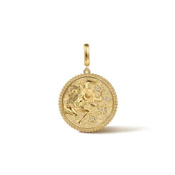 New Gabriel & Co. Zodiac - 14K Yellow Gold Diamond Bujukan Taurus Medallion Pendant With Detachable Bail