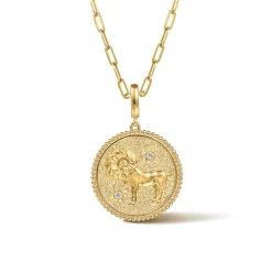 Clearance Gabriel & Co. Zodiac - 14K Yellow Gold Diamond Bujukan Aries Medallion Pendant With Detachable Bail