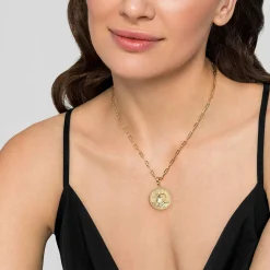 Sale Gabriel & Co. Zodiac - 14K Yellow Gold Diamond Bujukan Capricorn Medallion Pendant With Detachable Bail