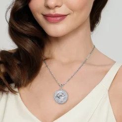 Clearance Gabriel & Co. Zodiac - 925 Sterling Silver White Sapphire Bujukan Cancer Medallion Pendant With Detachable Bail